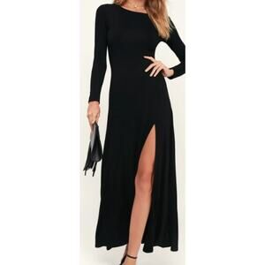 LULU'S SZ  M Swept Away Black Long Sleeve Jersey Maxi Dress NEW 0b10